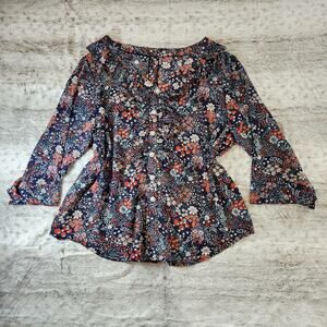Sheer Floral Ruffle Button Blouse Top women's Size L